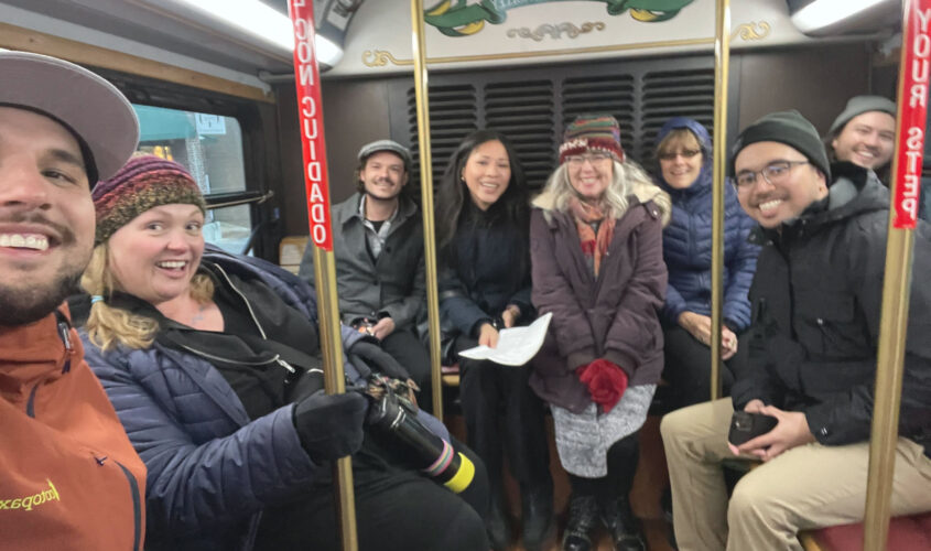 GCommerce staff riding a bus